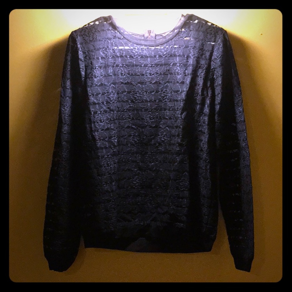 Navy Floral Laced Long Sleeved Ann Taylor Top